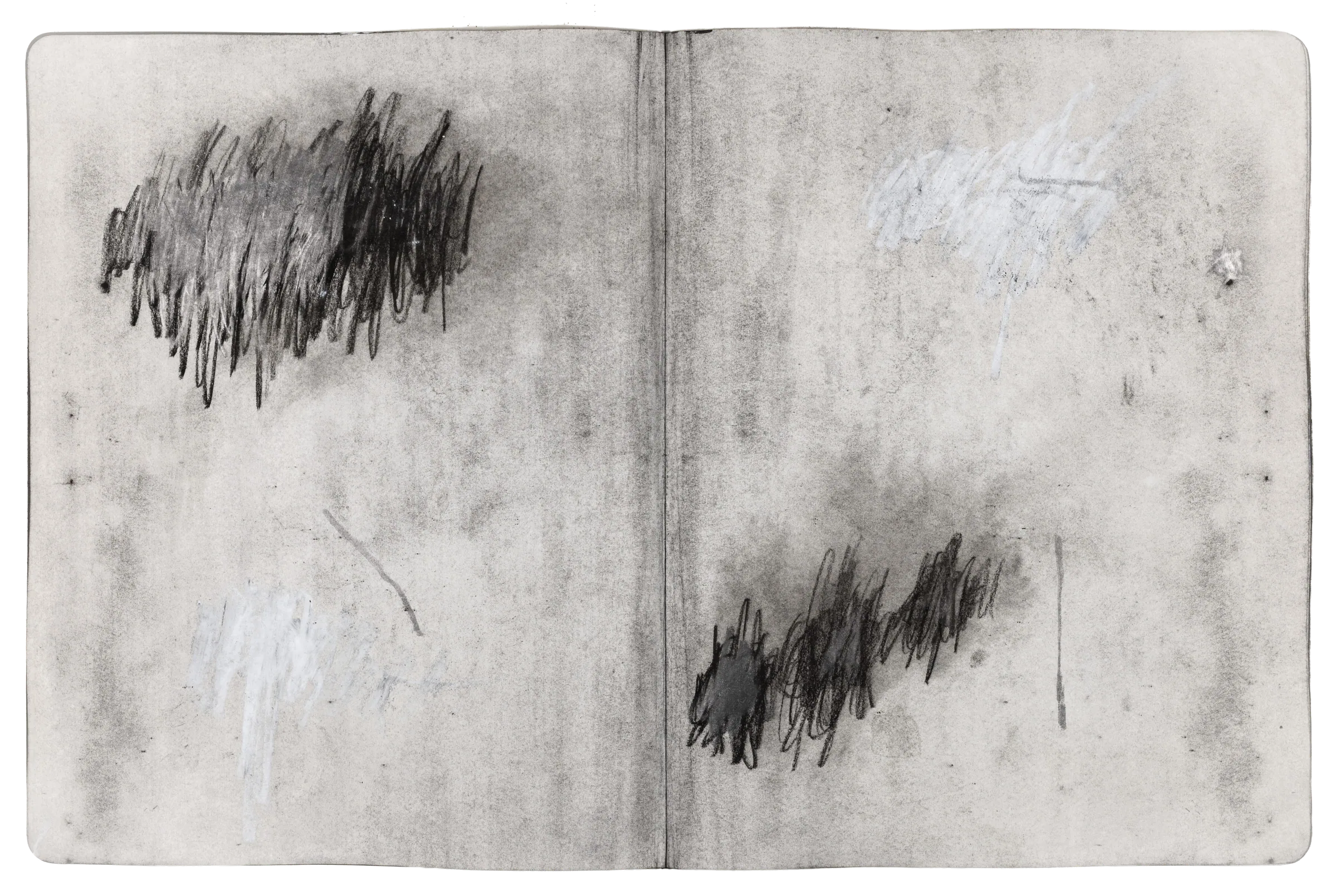 dustnotes, charcoal drawings by hh, a spread